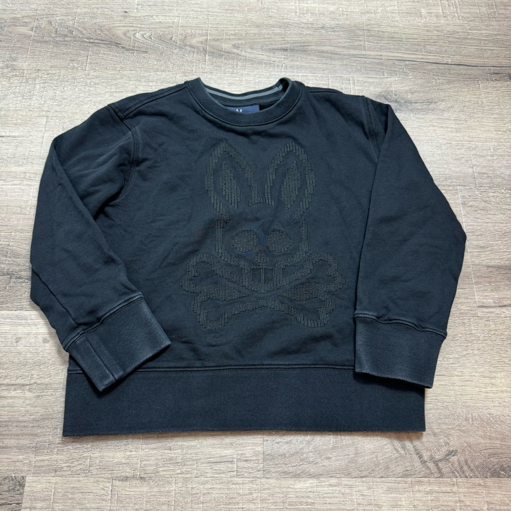 Psycho Bunny Black Sweatshirt Crewneck Patch Logo Kids Size 7/8